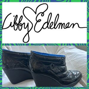 EDDELMAN, LIBBY-Glossy Black Wedges in 10-Imperfections: see pictures 🤓 Thanks 💕